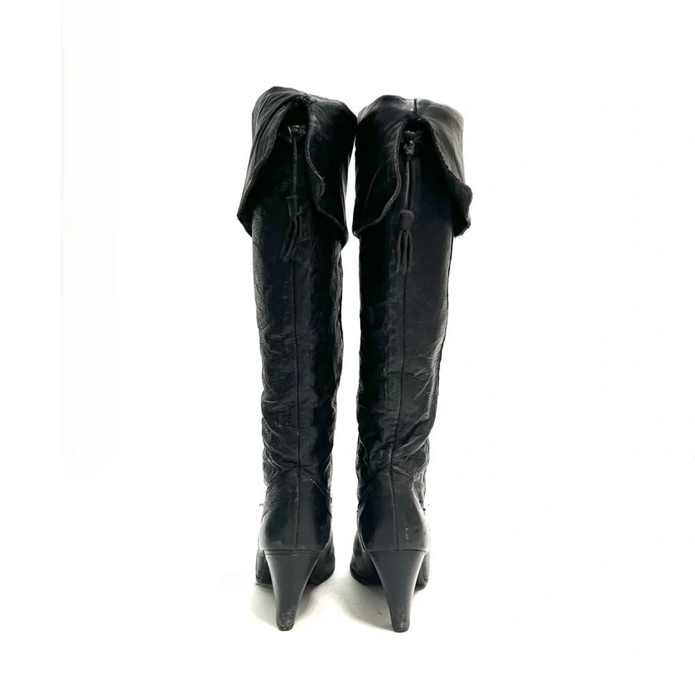 ZODIAC | Vintage 1980s black leather knee high fold over inlay heeled boots